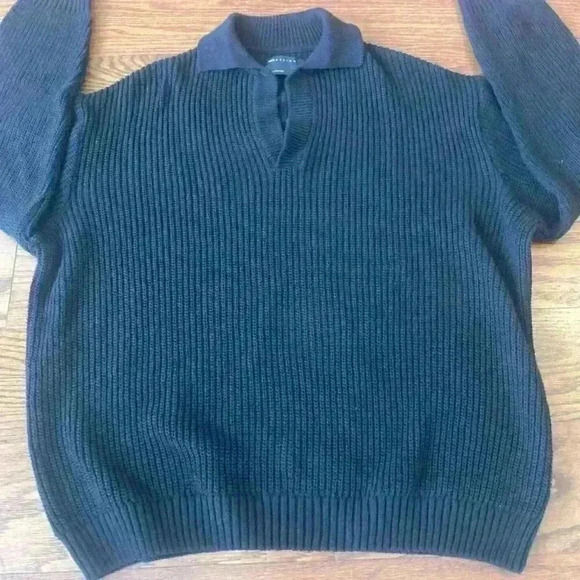 ASOS DESIGN v neck sweater with collar open knit in black size Small - Picture 4 of 12